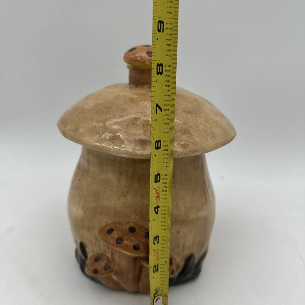Vintage Medium Mushroom Canister Cookie Jar Ceramic 1970s Kitchen w/ Lid 9.5